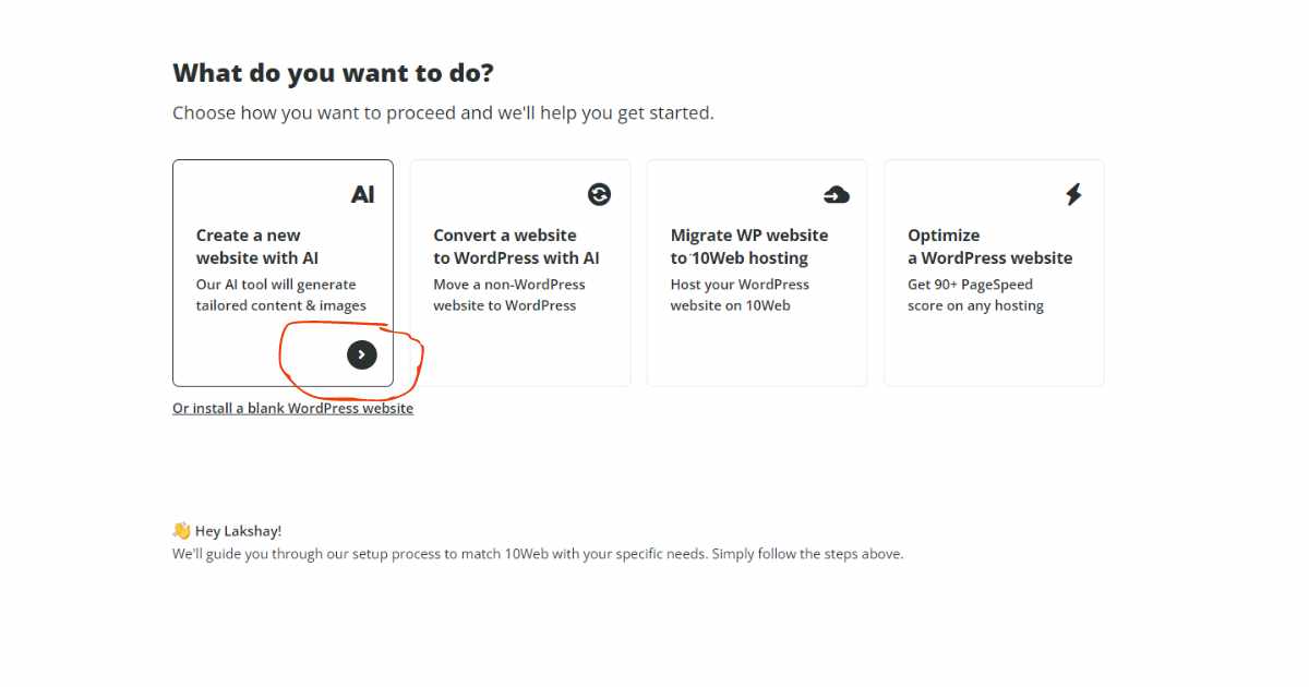 10web.io website creation step 1