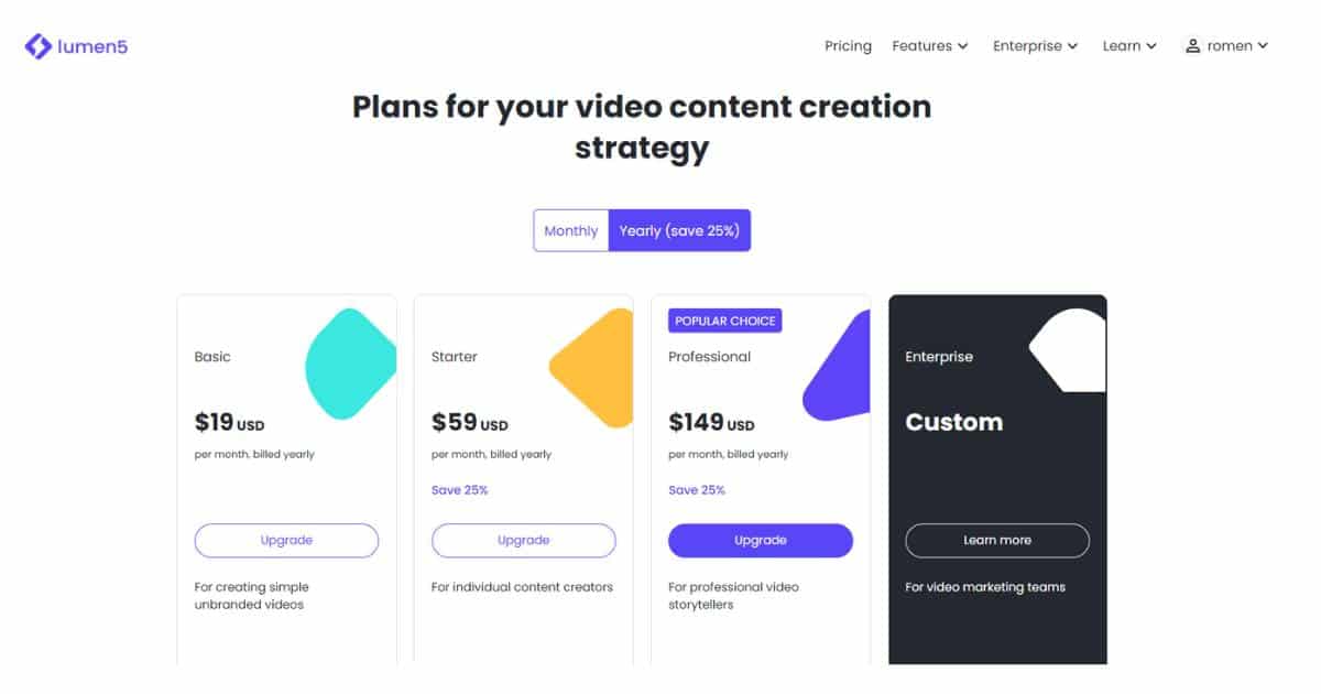 Lumen5 Ai Pricing and Cost