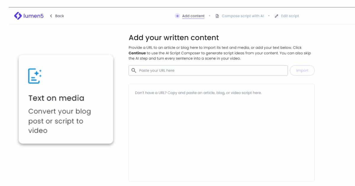 Lumen5 Ai text to video generator